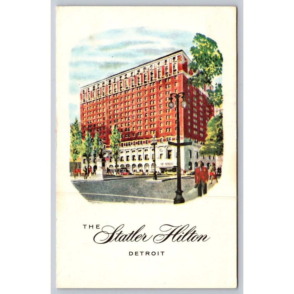 Vtg Postcard The Statler Hilton Hotel Detroit Michigan Grand Circus Park 1960s